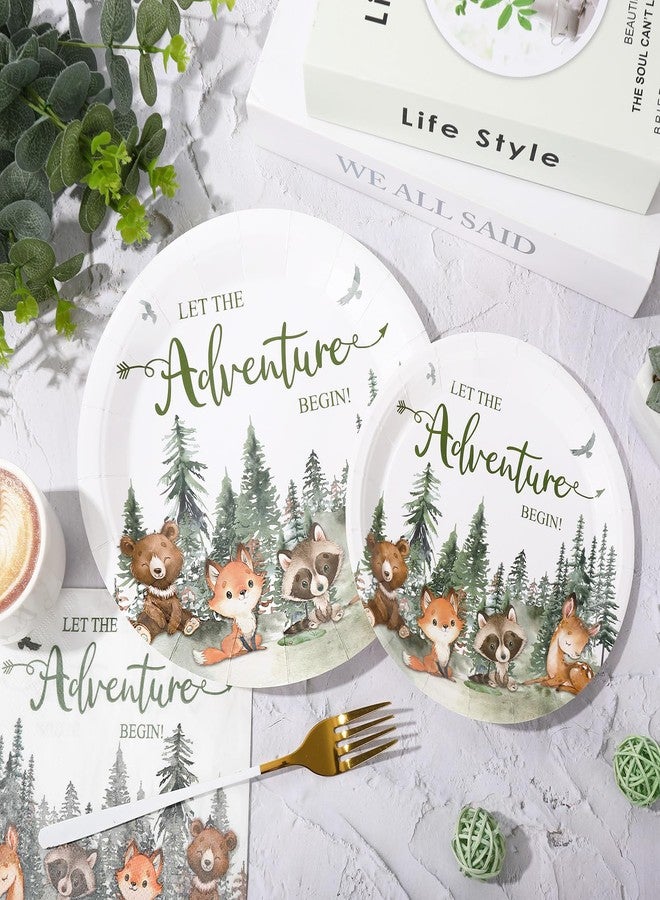 Whaline 72Pcs Let The Adventure Begin Party Supplies Baby Shower Plates Napkins Tableware Set Adventure Awaits Disposable Tableware For Baby Shower Birthday Adventure Party Table Decor Serve 24 - Image 3
